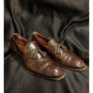 1980s LEE KEE Exotic Mens Shoes 10.5 Split Toe Tassel Ostrich Leg Loafers Vtg